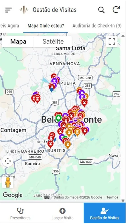 Mapa de Belo Horizonte com dezenas de prescritores