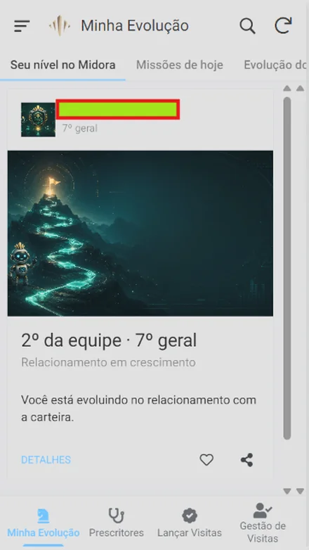 Minha Evolução — Nível, posição na equipe e a trilha de progresso