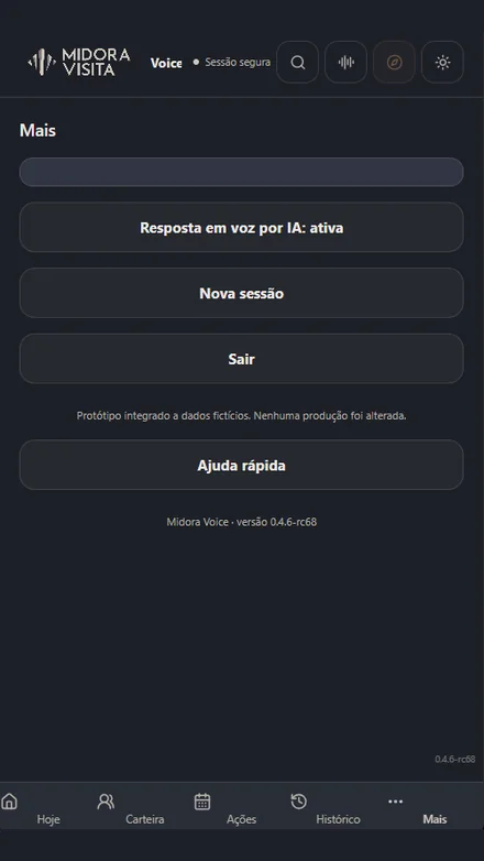 Ajustes do Midora Voice, com resposta em voz